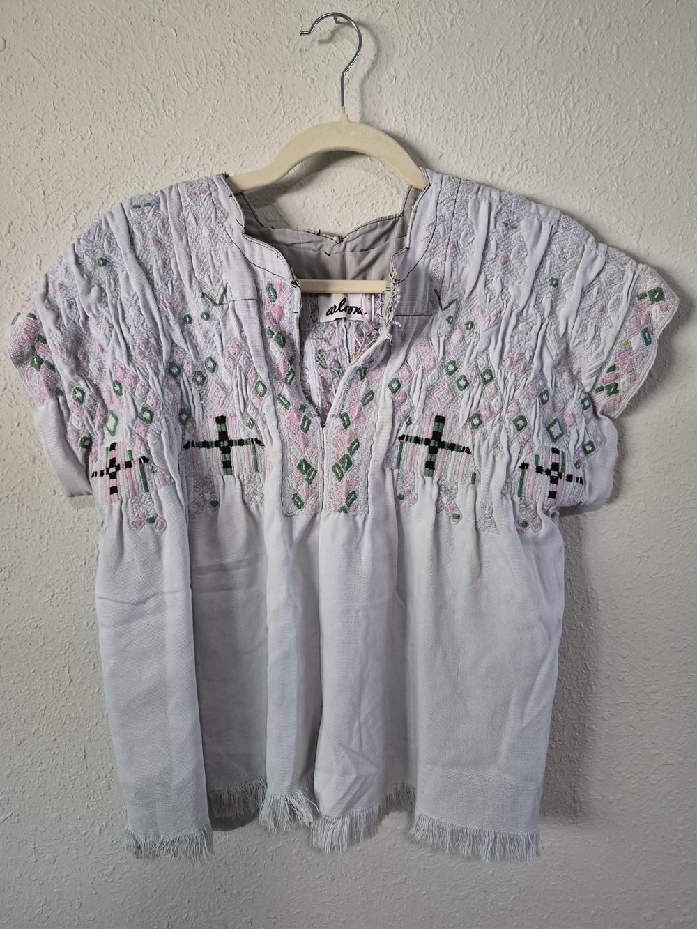 Arloom Hand-Embroidered Light Blue And Pink Peasant Top